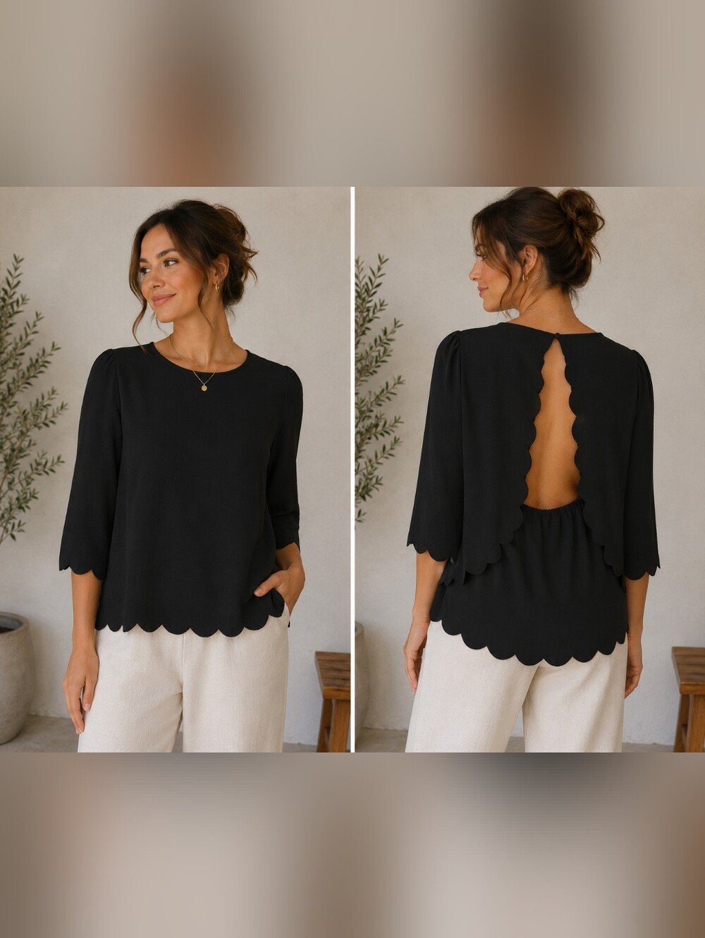 Papermoon Scalloped Open Back Crepe Blouse XL Black Stitch Fix